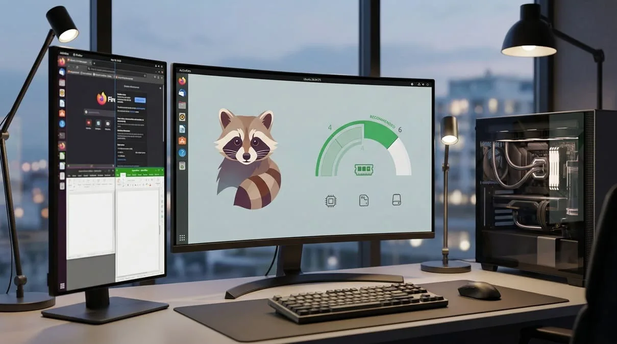 Ecran de computer cu grafică animată și un rac pe fundal.