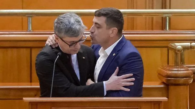 Virgil Popescu și George Simion într-un moment tensionat în Parlament.