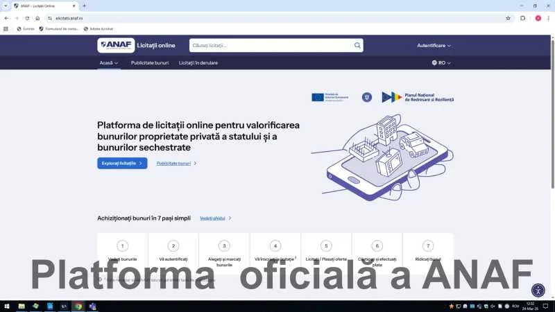 Interfața platformei eLicitatiiANAF pentru licitații online de bunuri sechestrate.