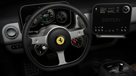 Interiorul sofisticat al modelului electric Ferrari Luce, cu detalii moderne.