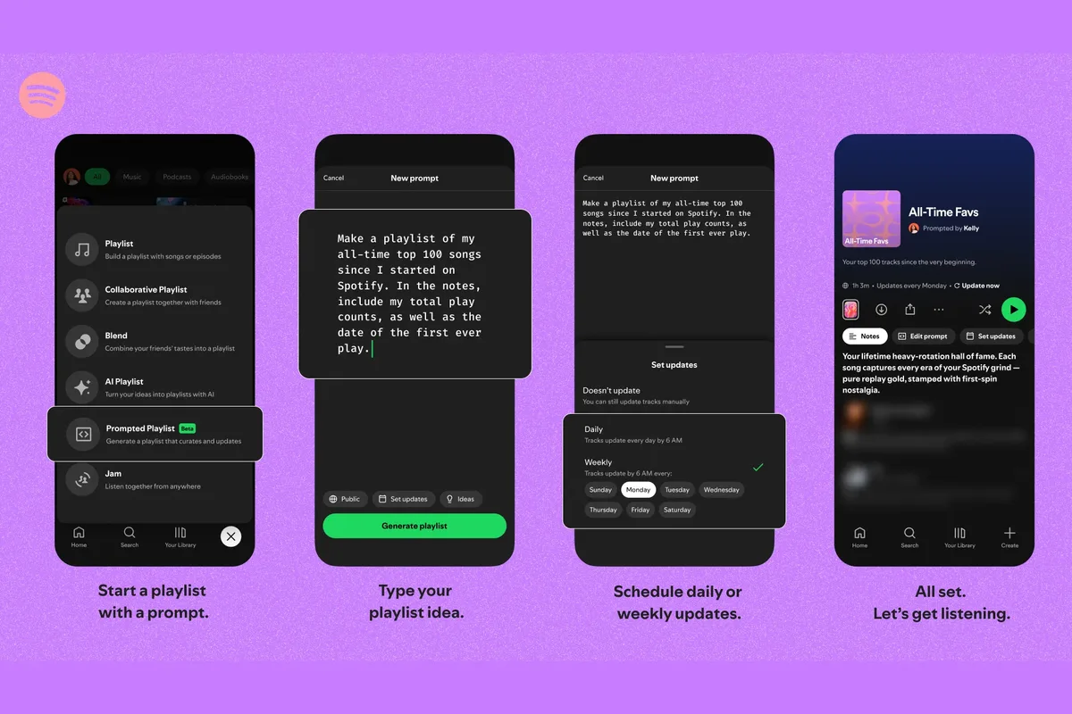 Interfața aplicației Spotify pentru crearea playlisturilor personalizate.