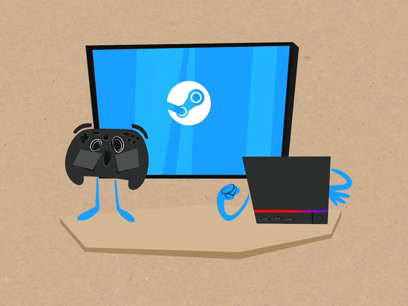 Dispozitiv de gaming cu controller și monitor, simbolizând viitorul tehnologiei Valve.