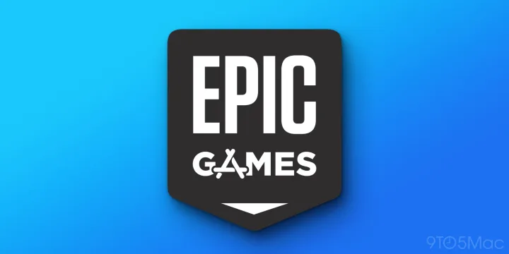 Logo-ul Epic Games pe un fundal albastru, simbolizând disputa cu Apple.