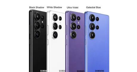 Cele patru culori ale Galaxy S26 Ultra: negru, alb, violet și albastru.