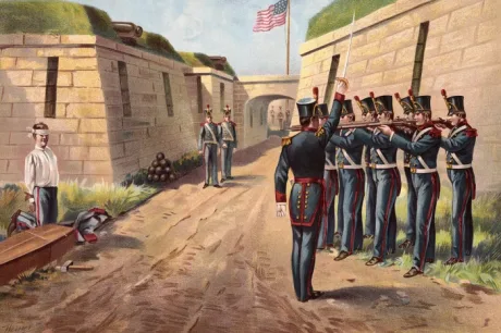 Soldați pregătiți să execute o pedeapsă capitală prin pluton.