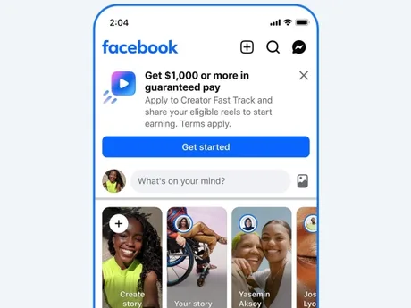 Reclamă pe Facebook care promovează un program de plată garantat pentru creatori.