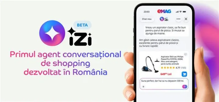 Agentul AI iZi oferă recomandări personalizate pentru cumpărături online în România.