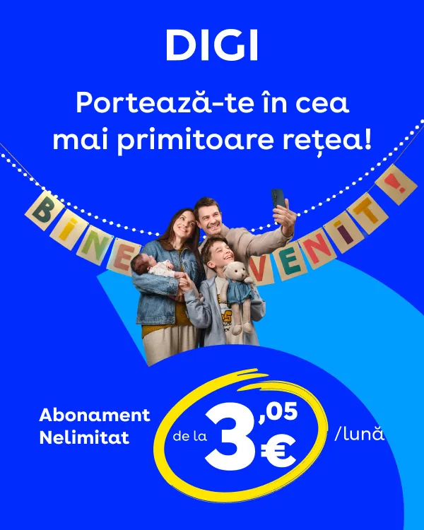 Familie fericită primind oferta DIGI de portare în rețea.