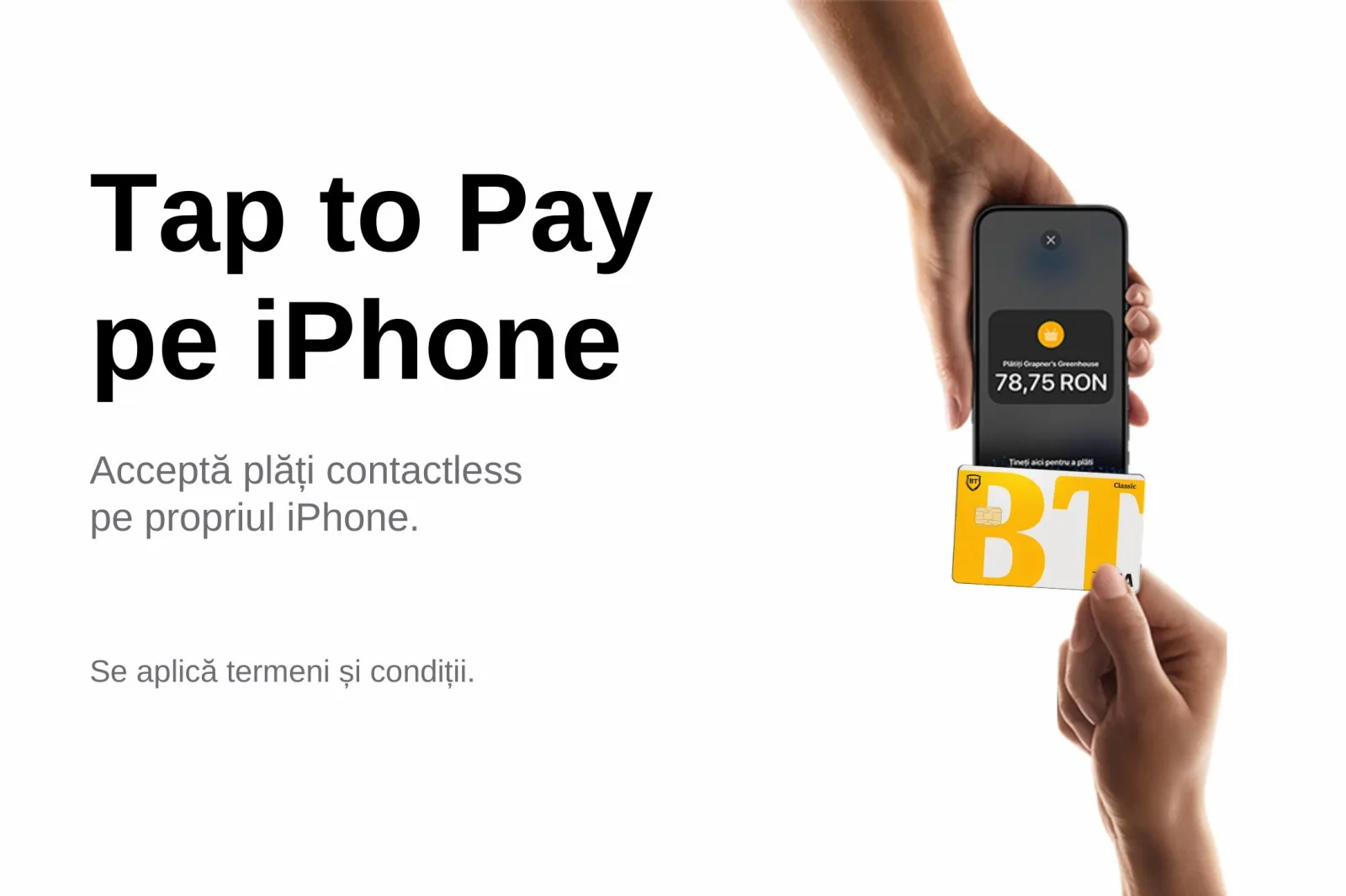 Acceptarea plăților contactless direct pe iPhone pentru comercianți.