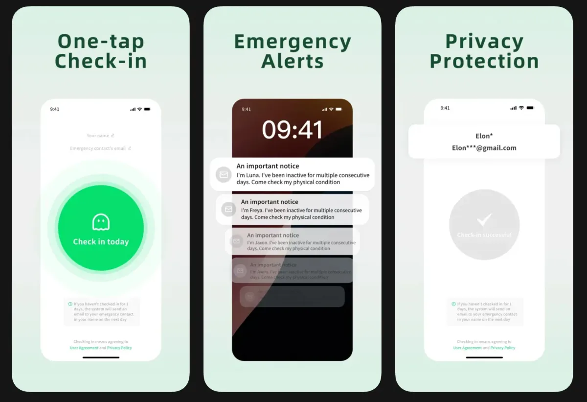 Interfața aplicației Ești mort? pentru verificarea utilizatorilor.