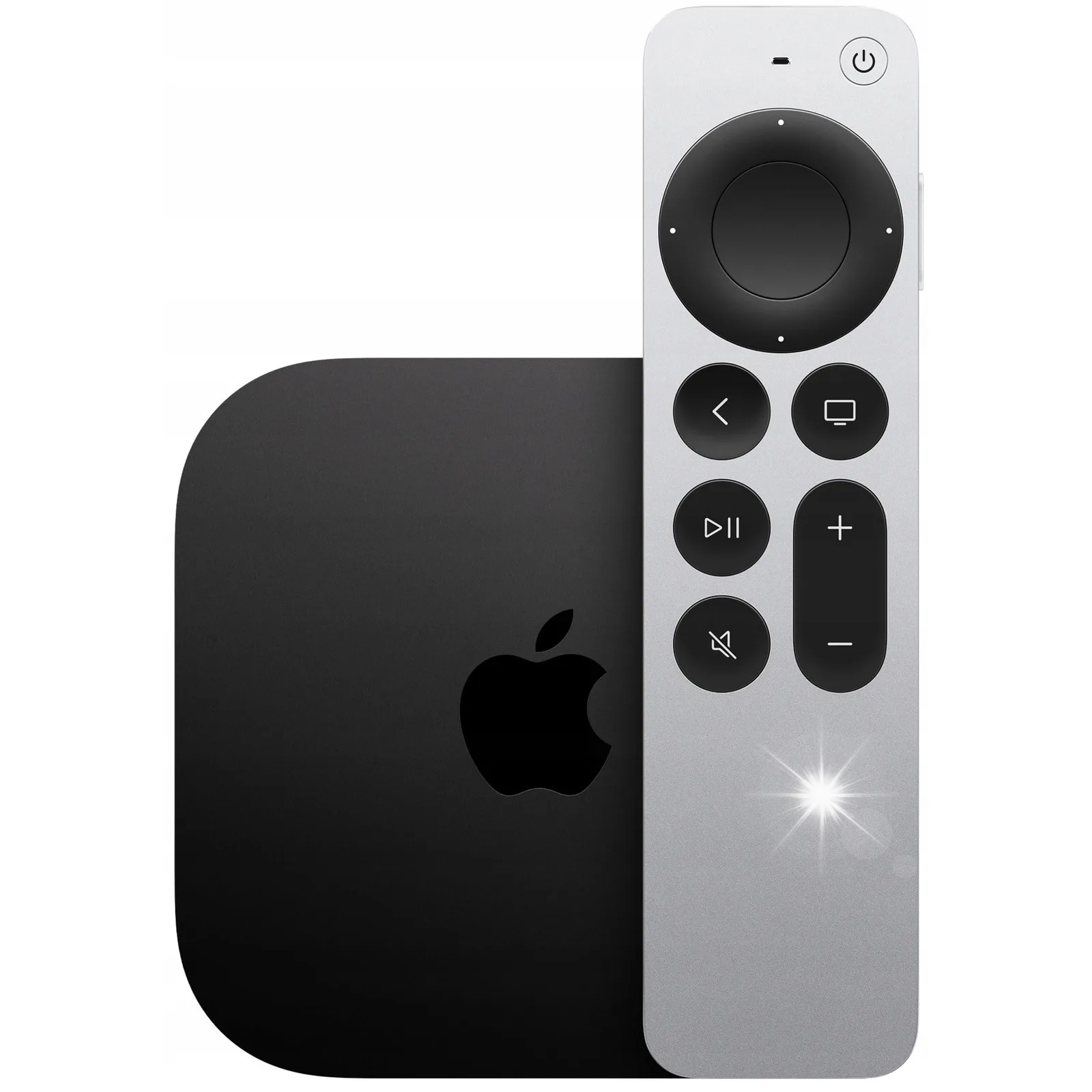 Dispozitive Apple TV și HomePod mini cu telecomandă modernă.