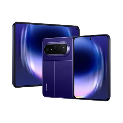 Huawei Pura X Max în culoarea auriu măsliniu, pliabil deschis.