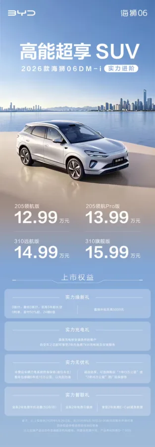 Sealion 06 DM-i 2026, SUV hibrid cu autonomie electrică de 310 km.