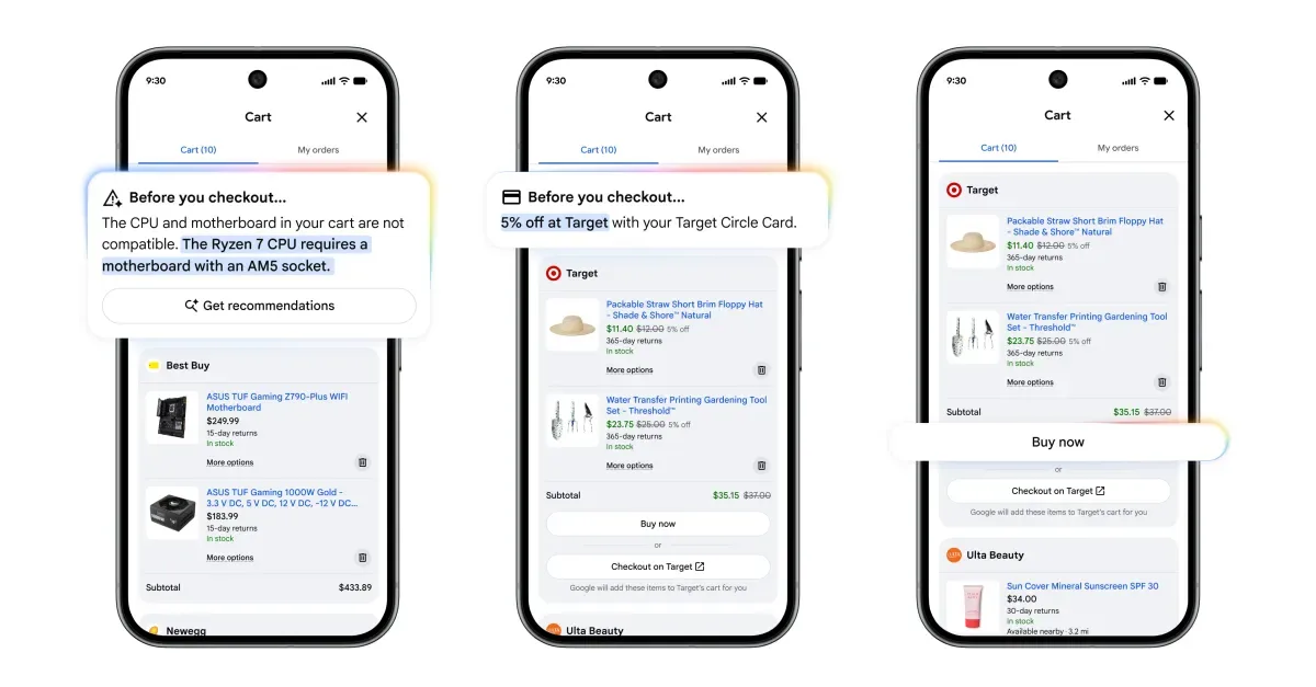 Coș universal Google pentru cumpărături între mai mulți retaileri, cu alerte de preț.