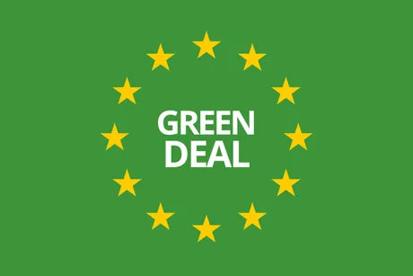 Logo-ul Green Deal, simbolizând inițiativele ecologice ale Uniunii Europene.