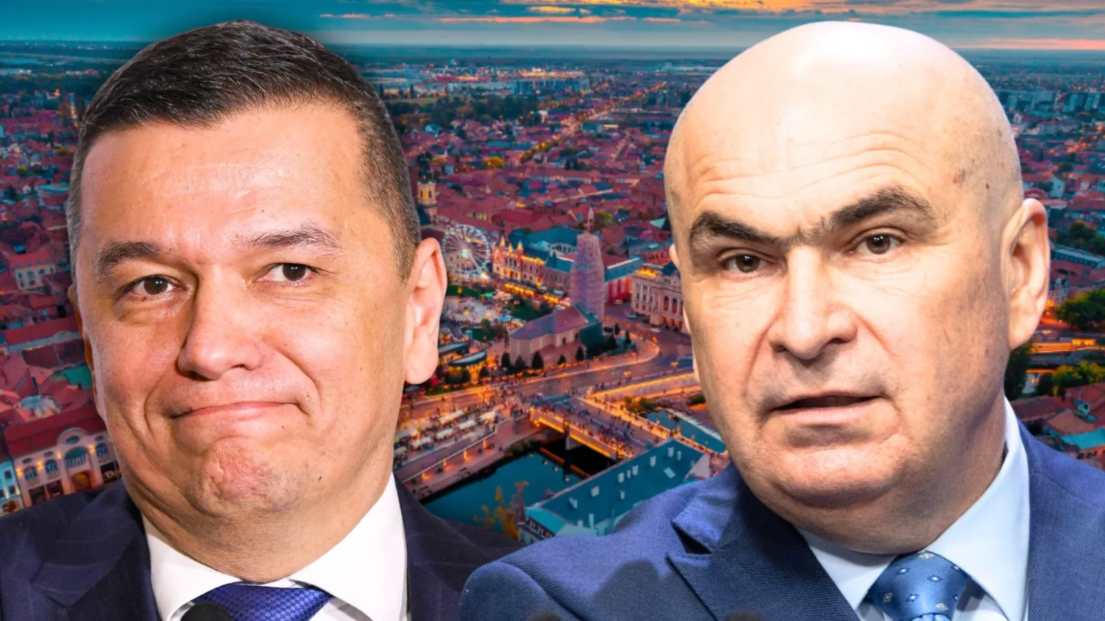 Ilie Bolojan și un peisaj urban din Oradea, simbol al reformelor economice.