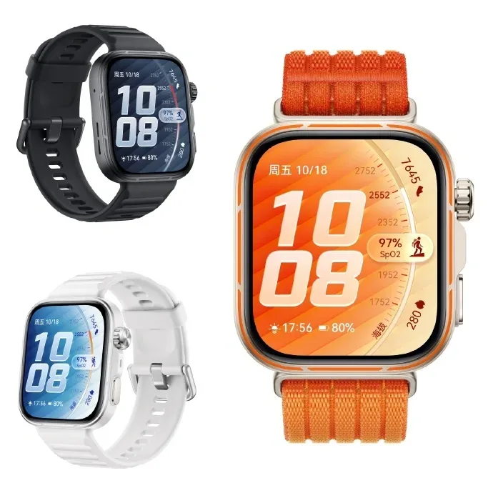 Ceas inteligent Huawei Watch FIT 5 în trei culori diferite.