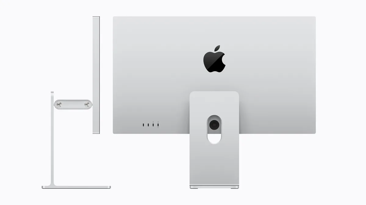 Spatele unui monitor Apple cu design elegant.