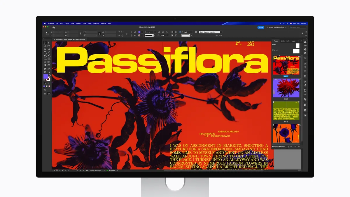 Ecranul Studio Display 2026 cu design vibrant și culori intense.