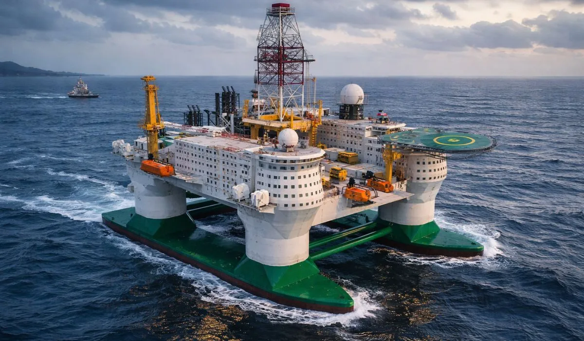 Platformă plutitoare pentru cercetare marină în largul coastelor Chinei.