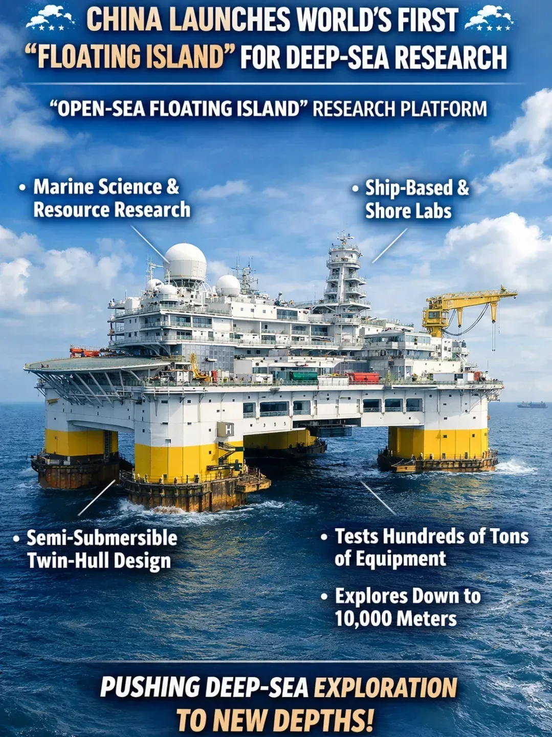 Platforma plutitoare pentru cercetare marină în largul Chinei.
