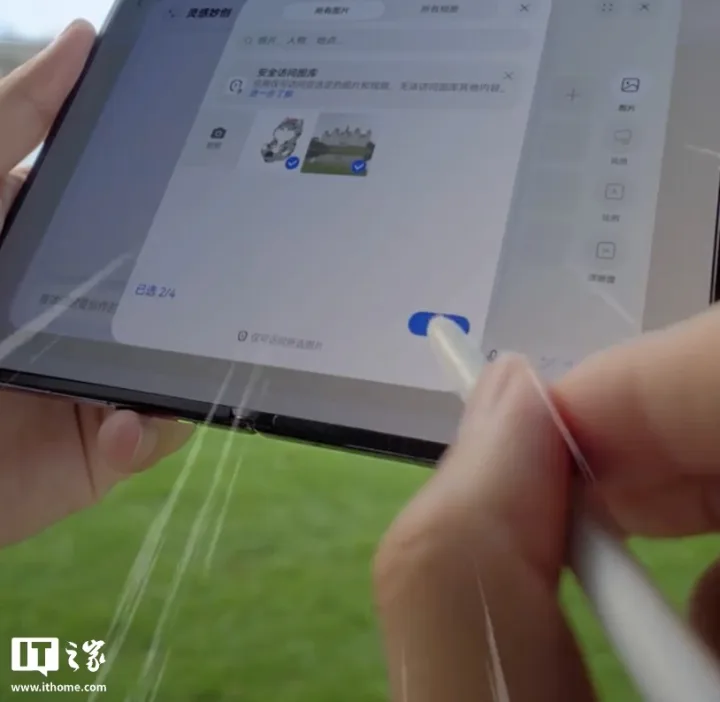 Utilizator desenând pe ecranul pliabil al telefonului Huawei Pura X Max.