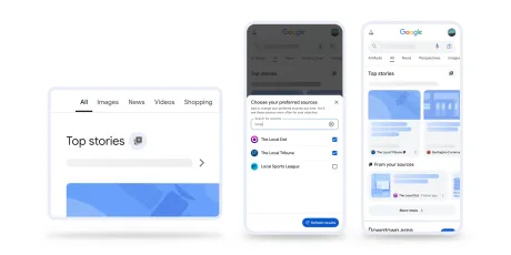 Funcția Surse Preferate permite utilizatorilor să selecteze publicațiile dorite în Google Search.