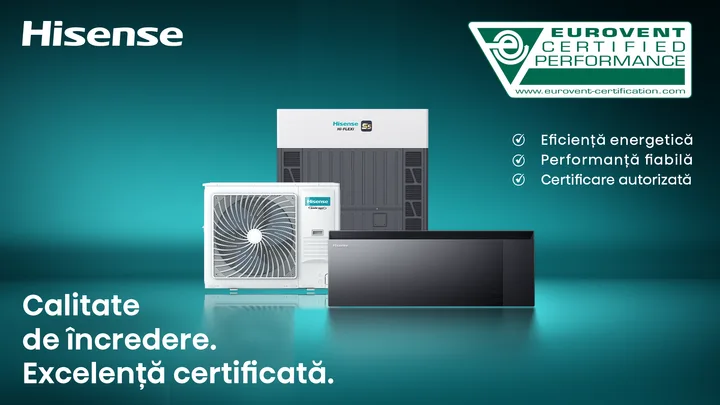 Aparate de aer condiționat Hisense cu certificare Eurovent, evidențiind eficiența și fiabilitatea acestora.