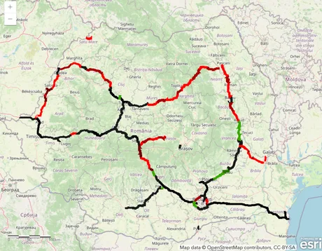 Harta autostrăzilor din România, evidențiind rețeaua de drumuri recent inaugurate.