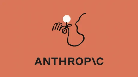 Logo-ul companiei Anthropic pe un fundal portocaliu.