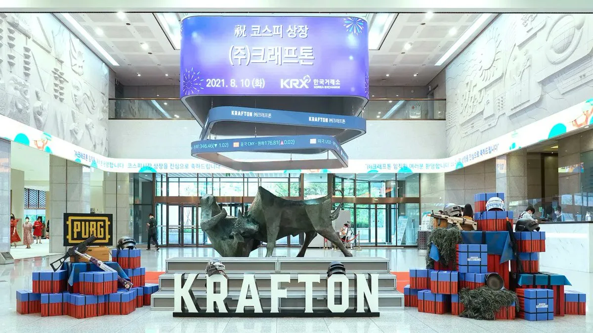 Logo Krafton expus într-un spațiu modern, simbolizând inovația în gaming.