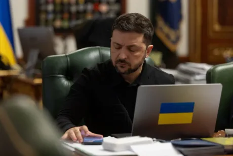 Președintele Zelenski discutând despre armistițiul propus de Ucraina.