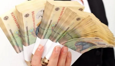 Bancnote românești ținute în mână, simbolizând ajutoarele de stat.