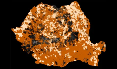 Harta României evidențiind vitezele internetului mobil oferite de Orange.