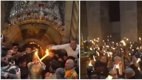 Ceremonia primirii Luminii Sfinte la Catedrala Patriarhală din București.
